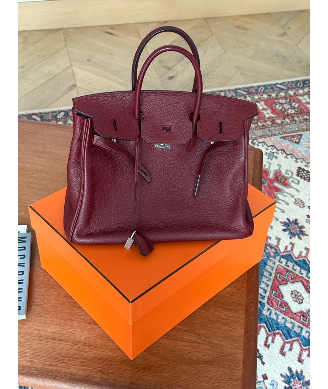 HERMES Бордовая кожаная сумка с короткими ручками, фото 7