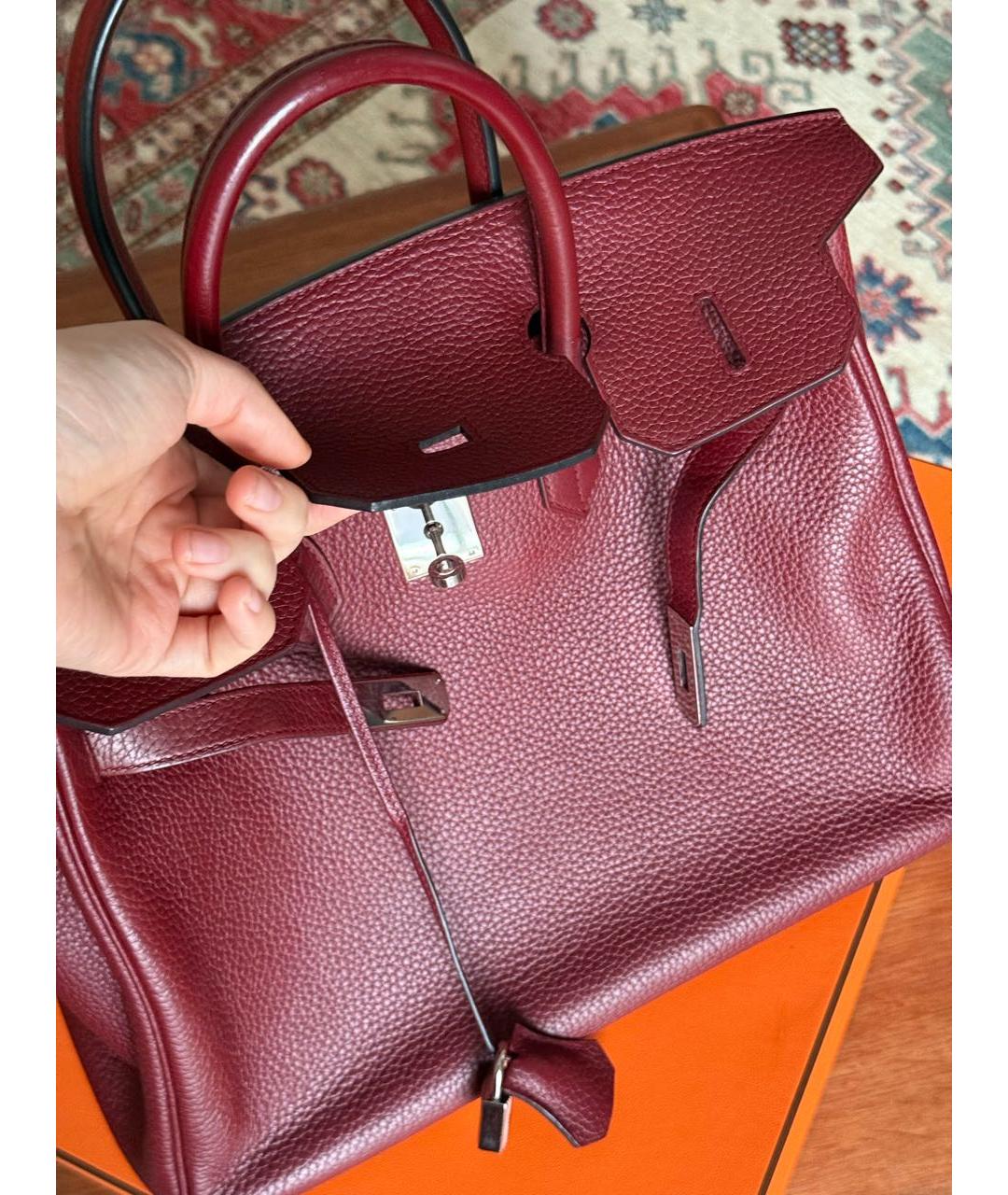 HERMES Бордовая кожаная сумка с короткими ручками, фото 6