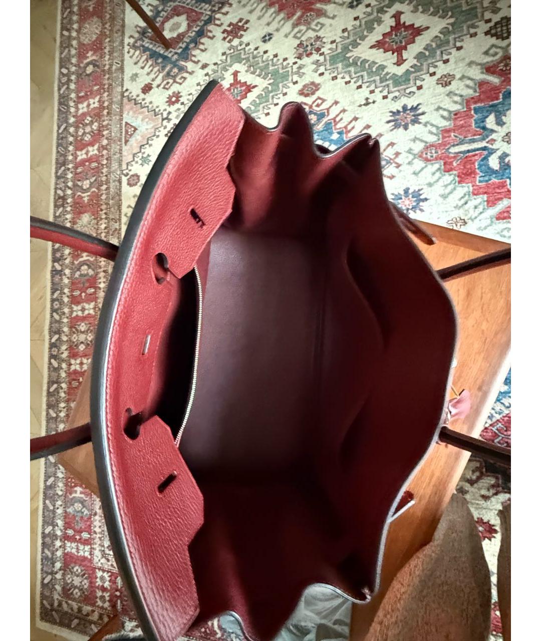 HERMES Бордовая кожаная сумка с короткими ручками, фото 8