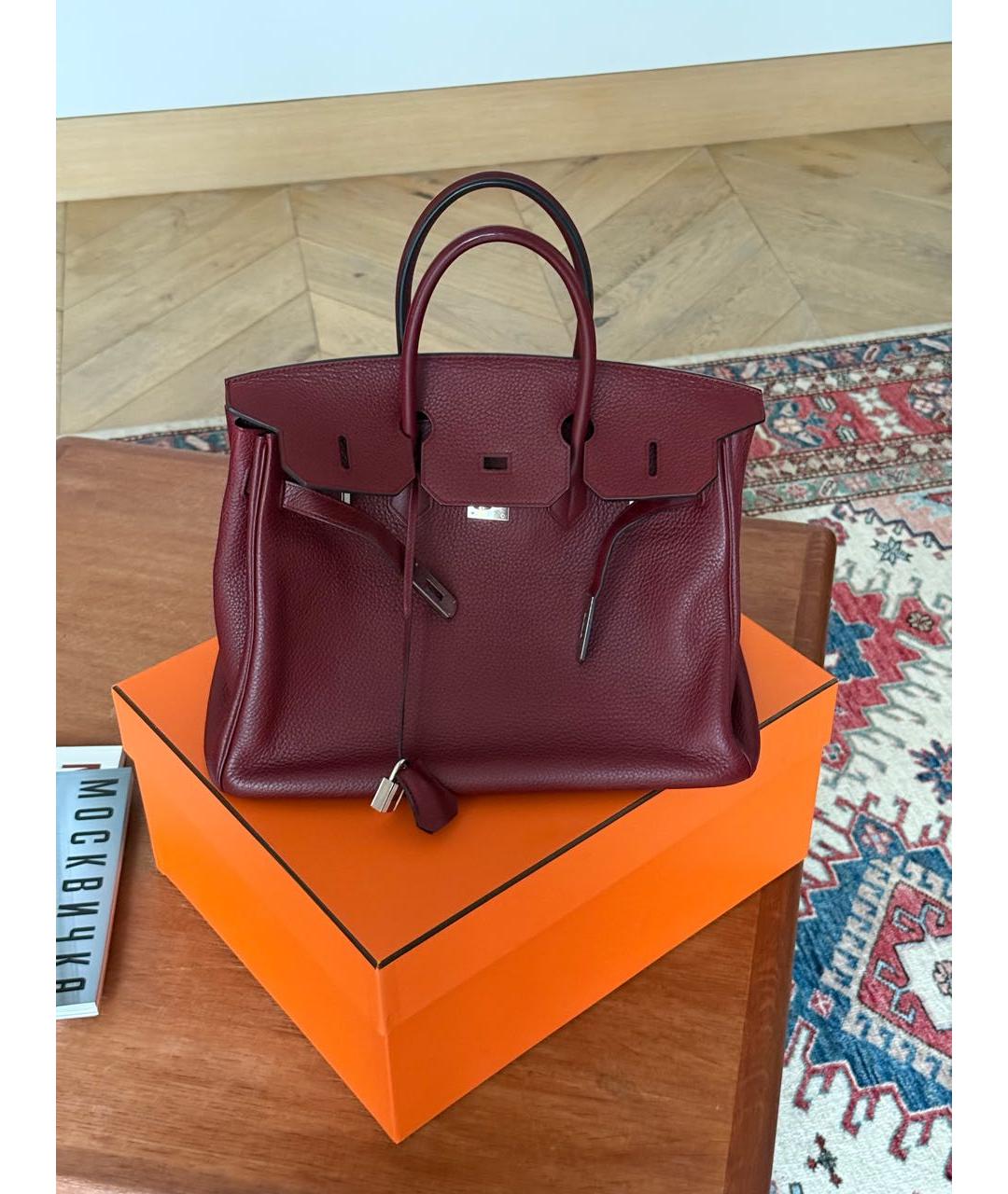 HERMES Бордовая кожаная сумка с короткими ручками, фото 2
