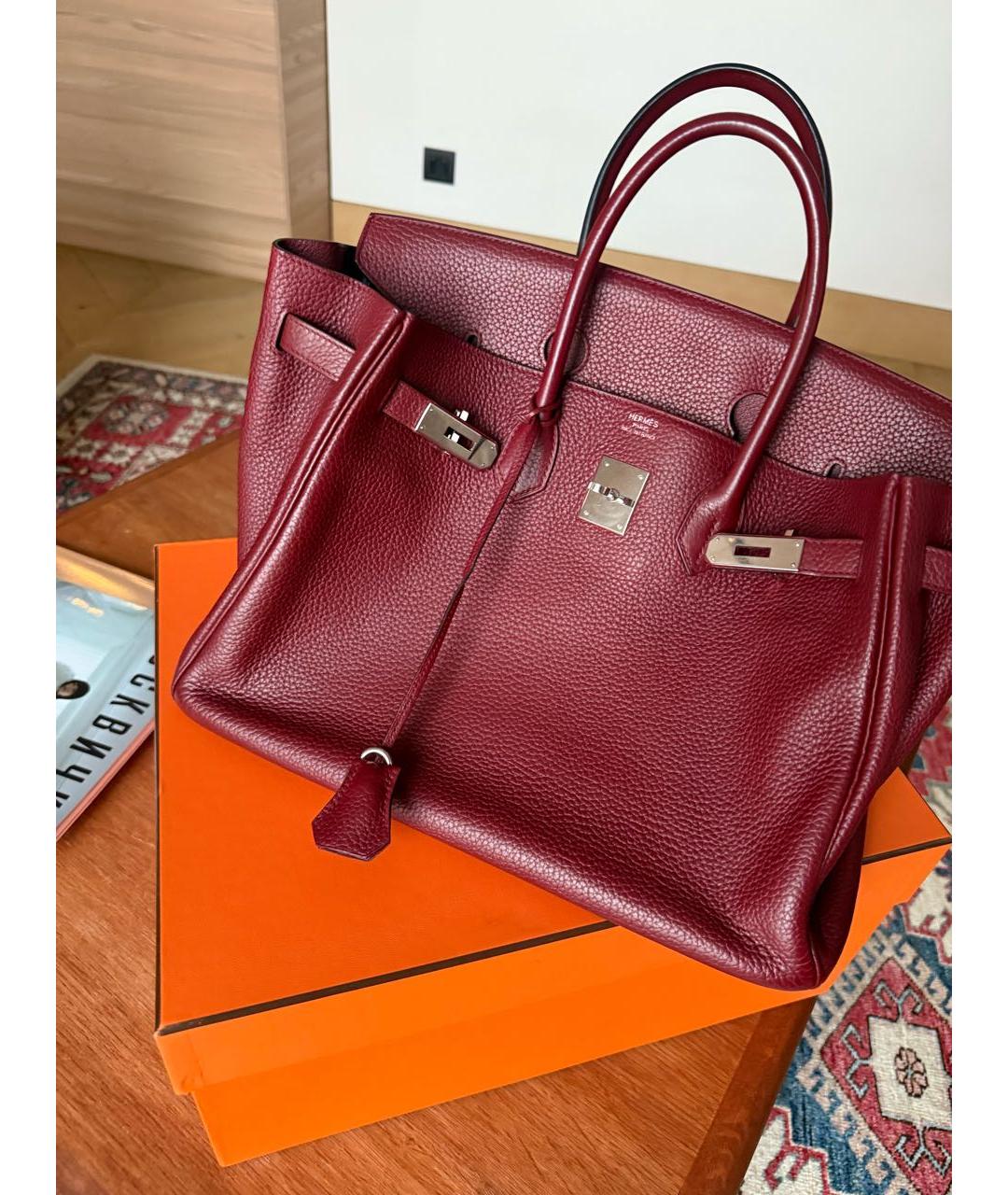 HERMES Бордовая кожаная сумка с короткими ручками, фото 4