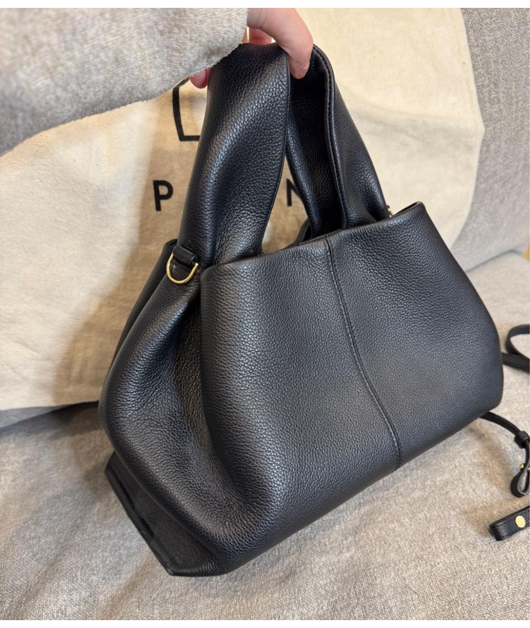 POLENE Черная кожаная сумка тоут, фото 3