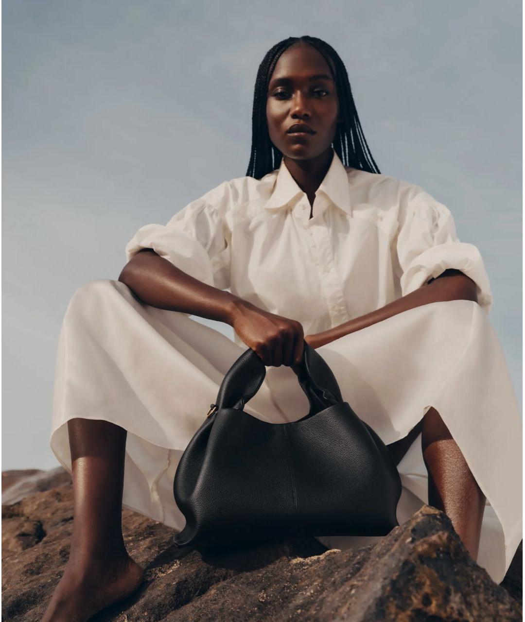 POLENE Черная кожаная сумка тоут, фото 5