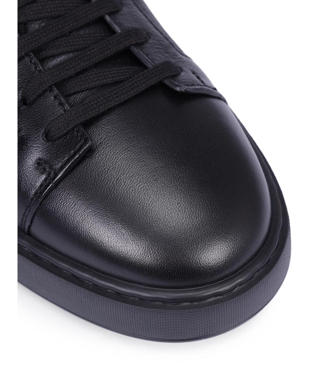 SANTONI Черные кожаные низкие кроссовки / кеды, фото 5