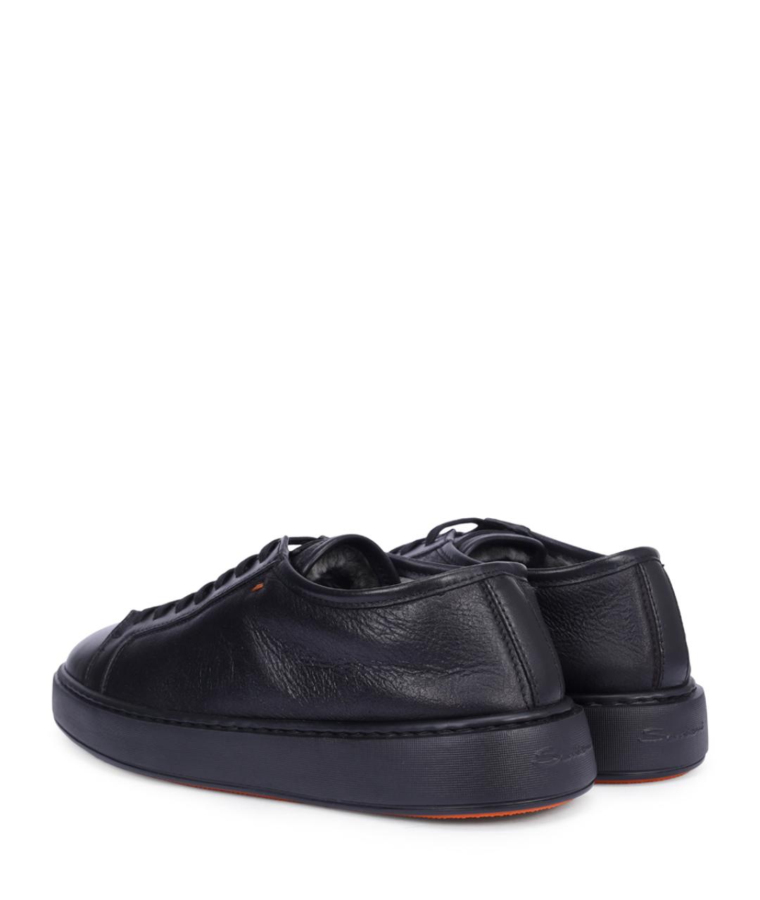 SANTONI Черные кожаные низкие кроссовки / кеды, фото 4