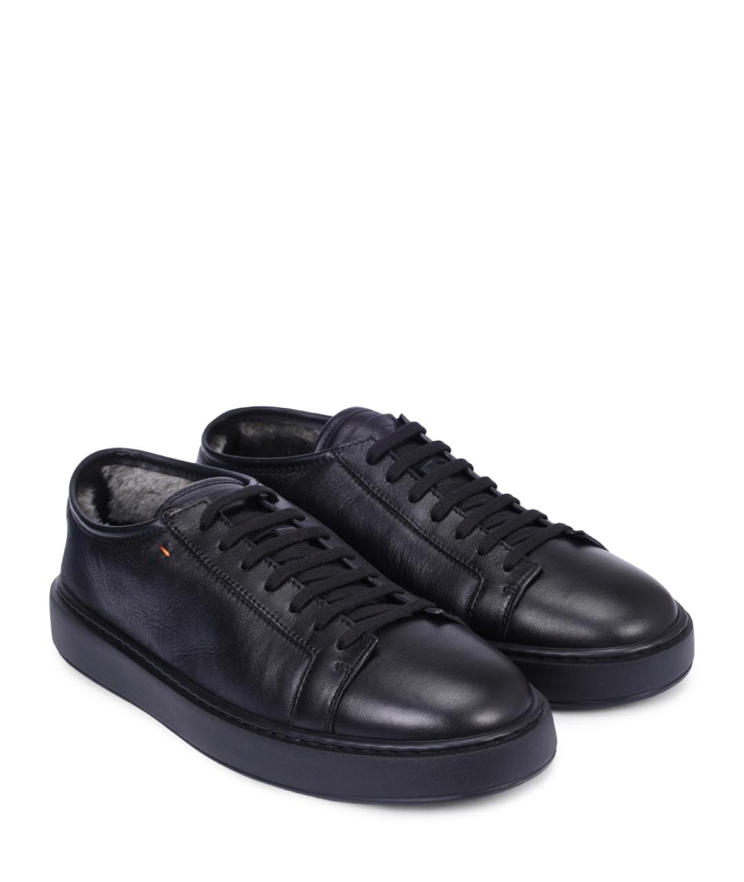 SANTONI Черные кожаные низкие кроссовки / кеды, фото 2