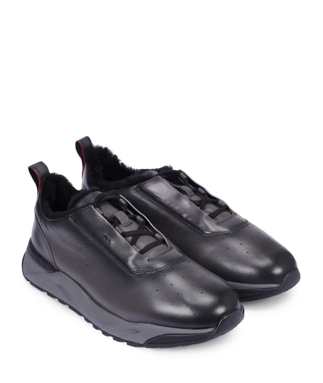 SANTONI Серые кожаные низкие кроссовки / кеды, фото 2