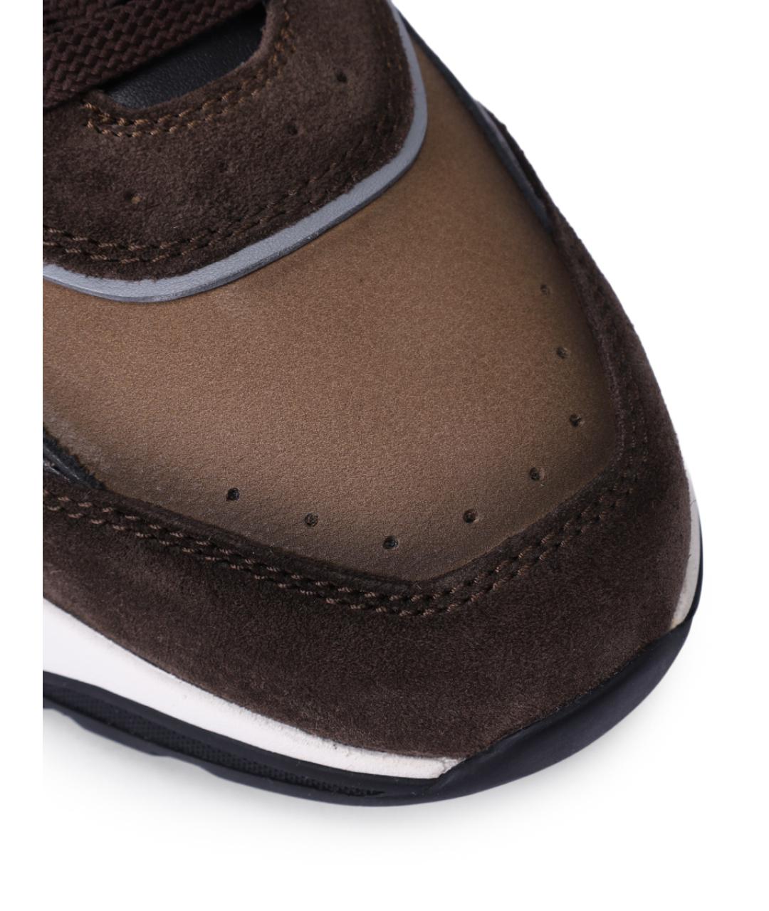 SANTONI Коричневые кожаные низкие кроссовки / кеды, фото 5