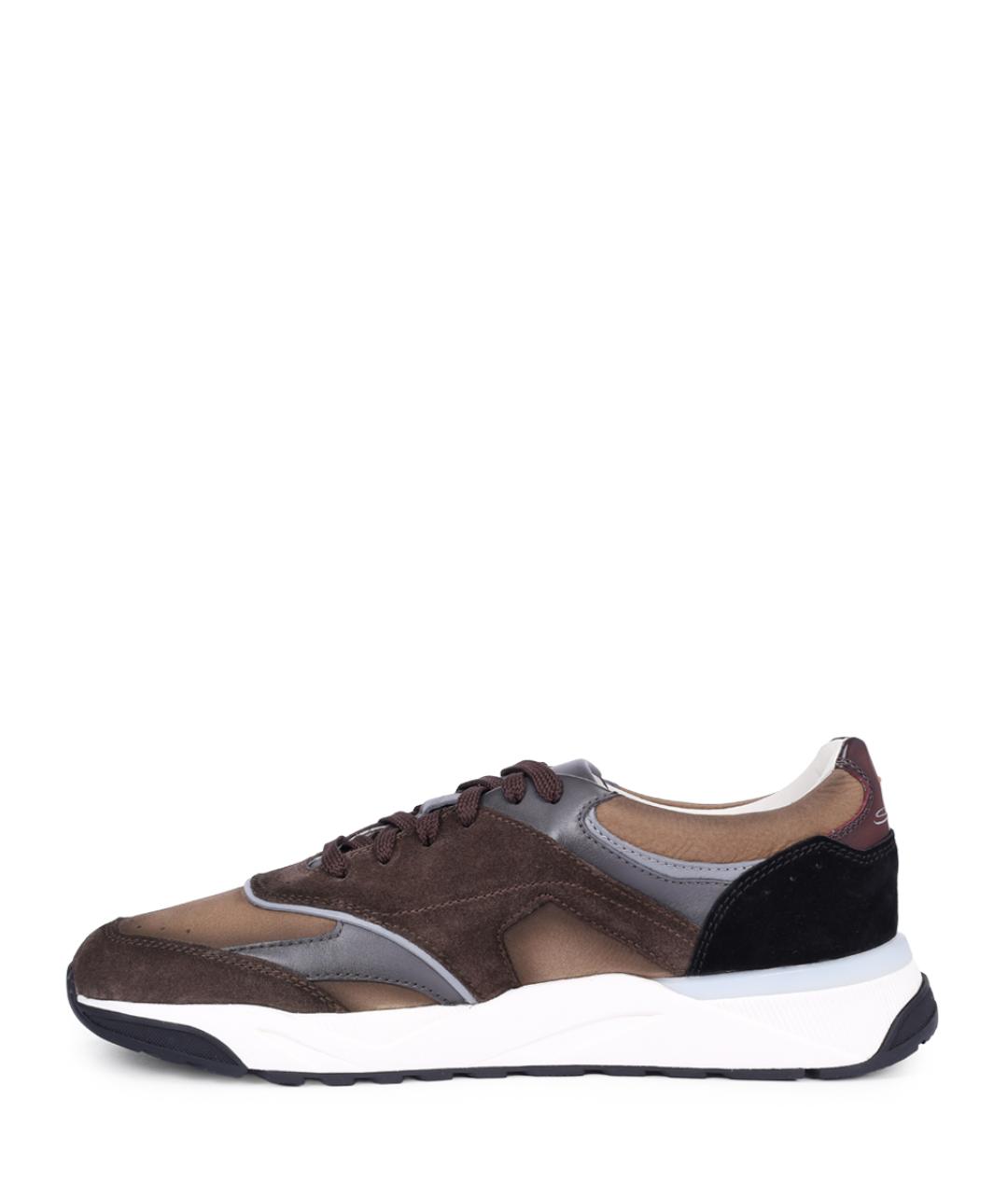 SANTONI Коричневые кожаные низкие кроссовки / кеды, фото 3