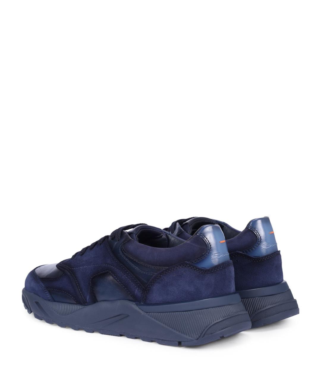 SANTONI Синие кожаные низкие кроссовки / кеды, фото 4