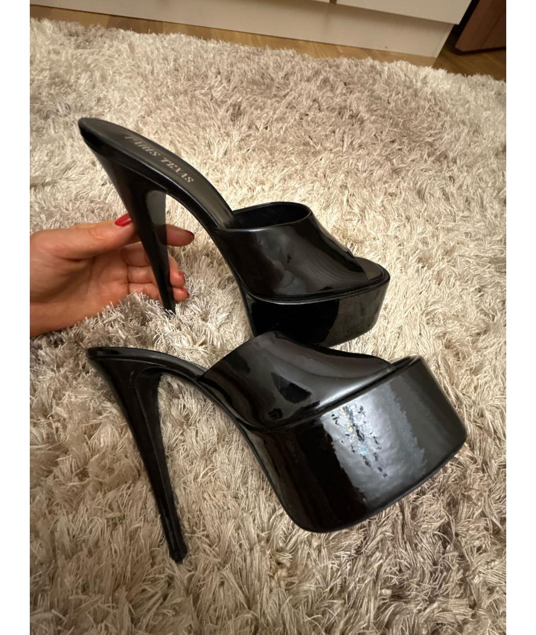 PARIS TEXAS Черные мюли из лакированной кожи, фото 7