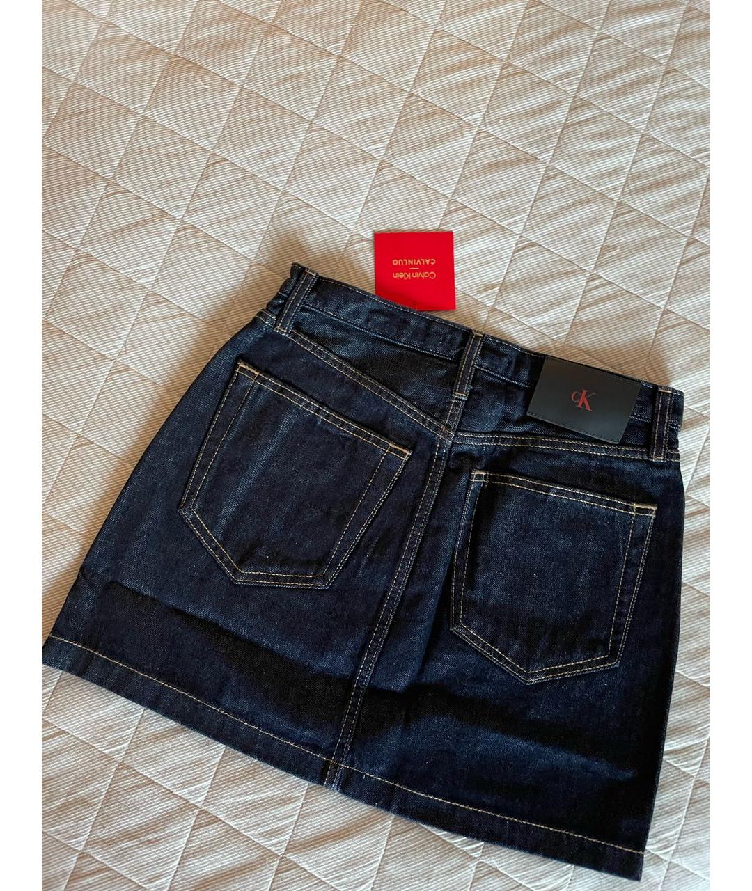 CALVIN KLEIN Темно-синяя деним юбка мини, фото 2