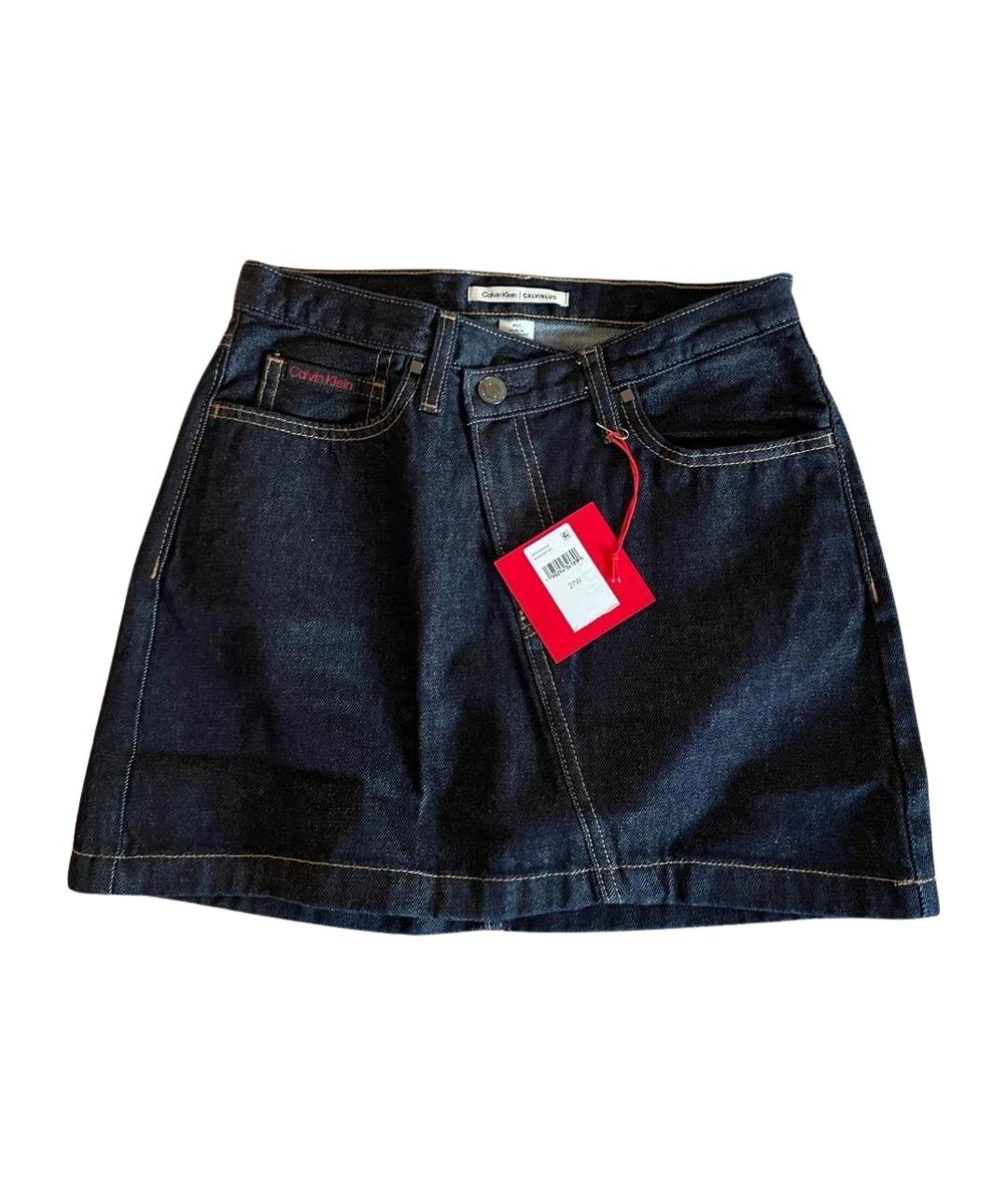 CALVIN KLEIN Темно-синяя деним юбка мини, фото 1