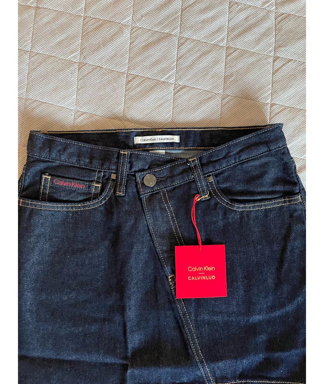 CALVIN KLEIN Темно-синяя деним юбка мини, фото 3