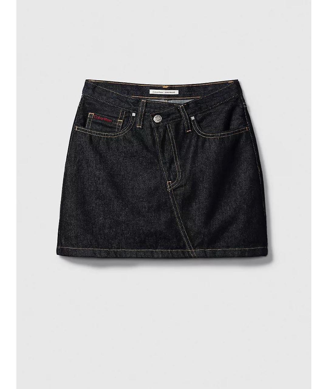 CALVIN KLEIN Темно-синяя деним юбка мини, фото 5