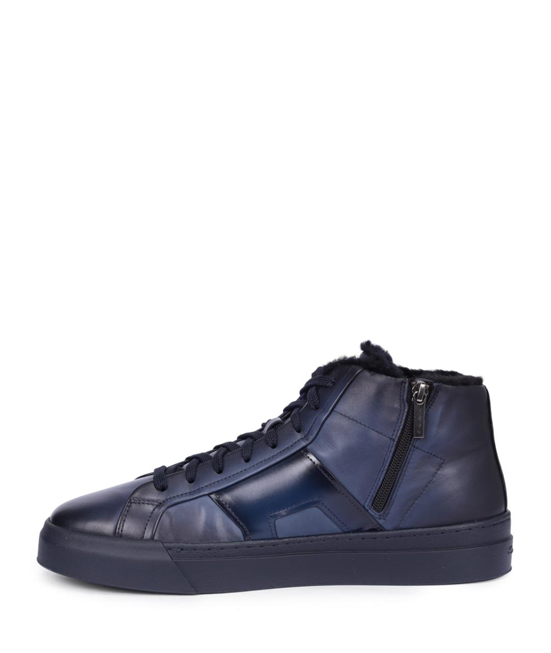 SANTONI Синие кожаные высокие кроссовки / кеды, фото 3