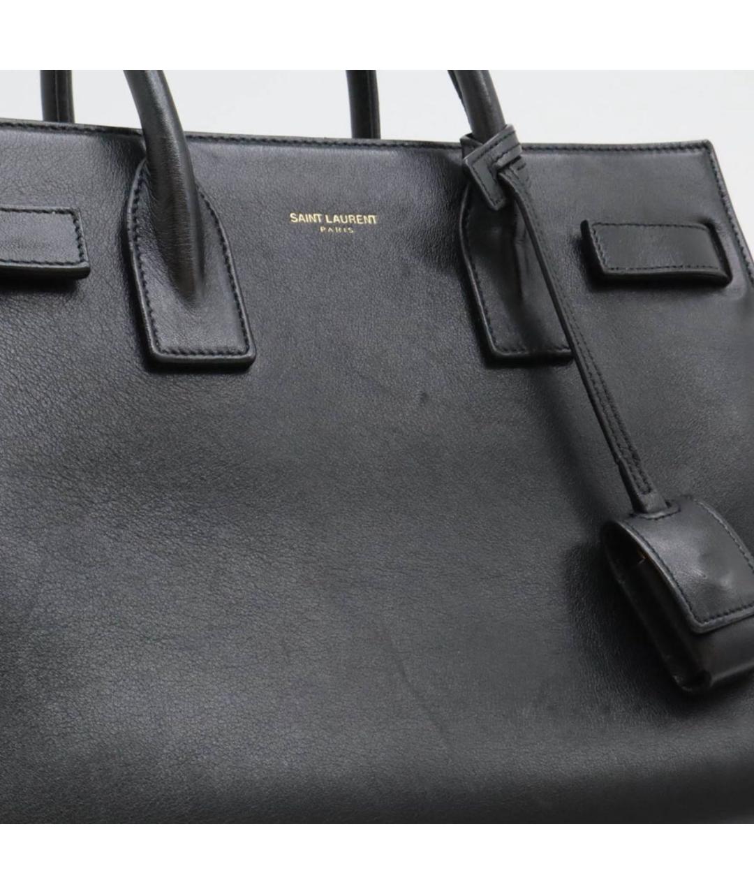 SAINT LAURENT Черная кожаная сумка тоут, фото 6