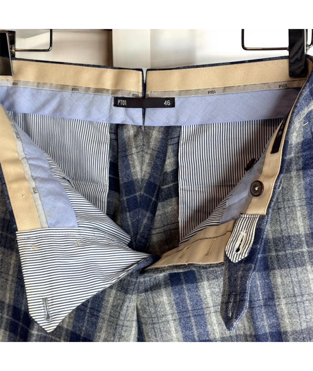 PT TORINO Темно-синие шерстяные классические брюки, фото 7