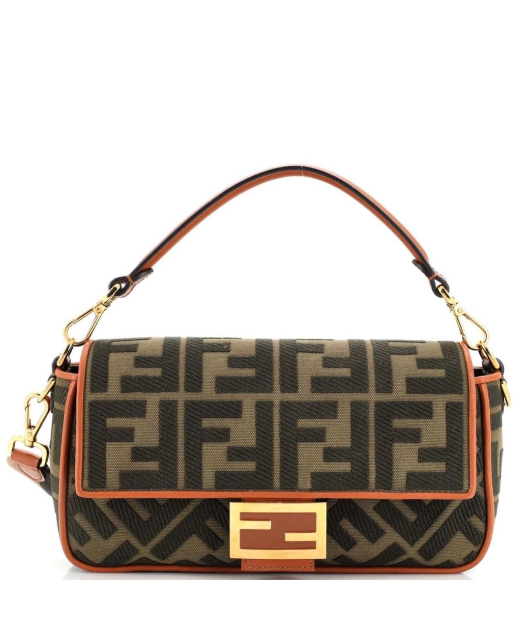 FENDI Коричневая тканевая сумка с короткими ручками, фото 6