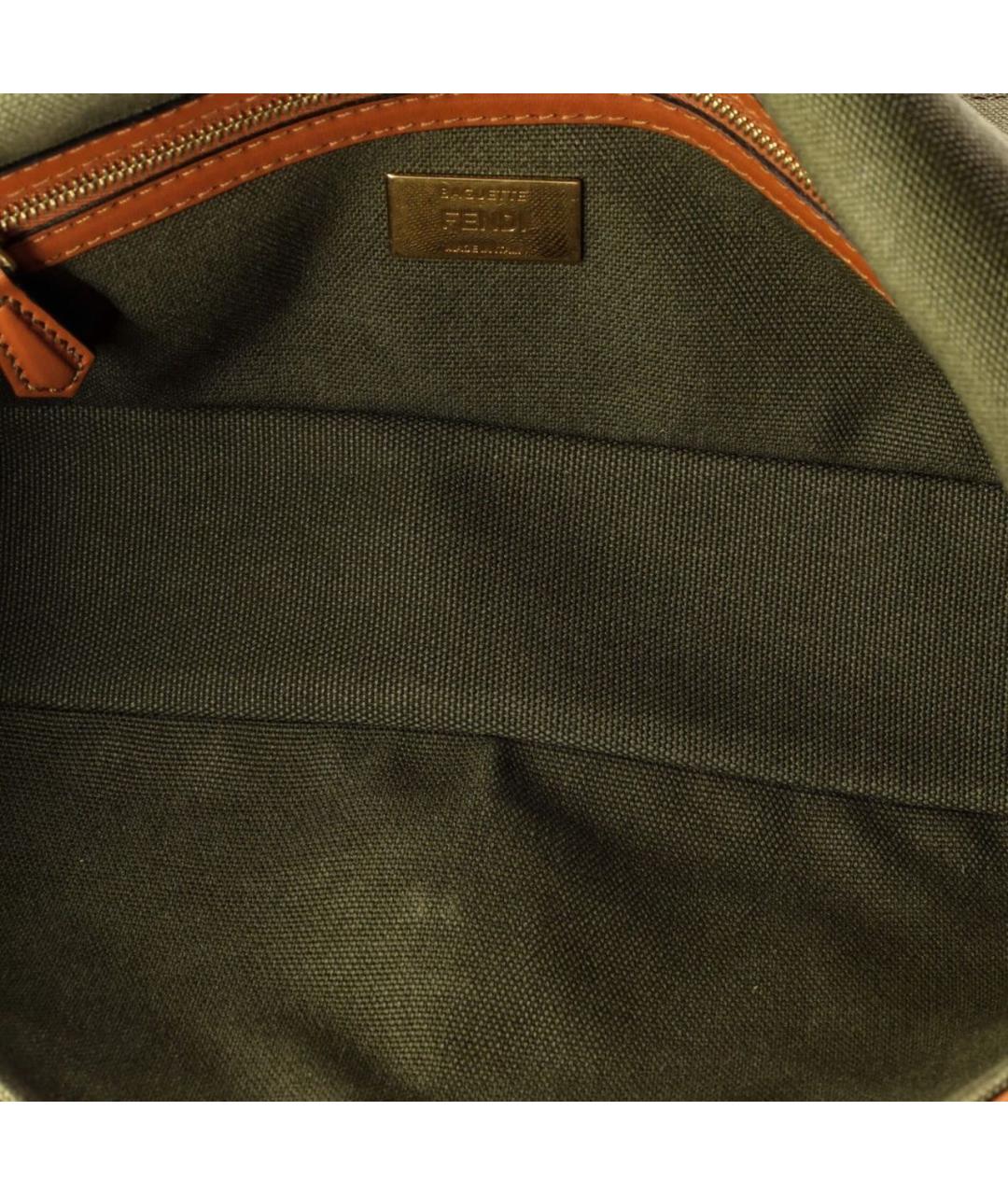 FENDI Коричневая тканевая сумка с короткими ручками, фото 5