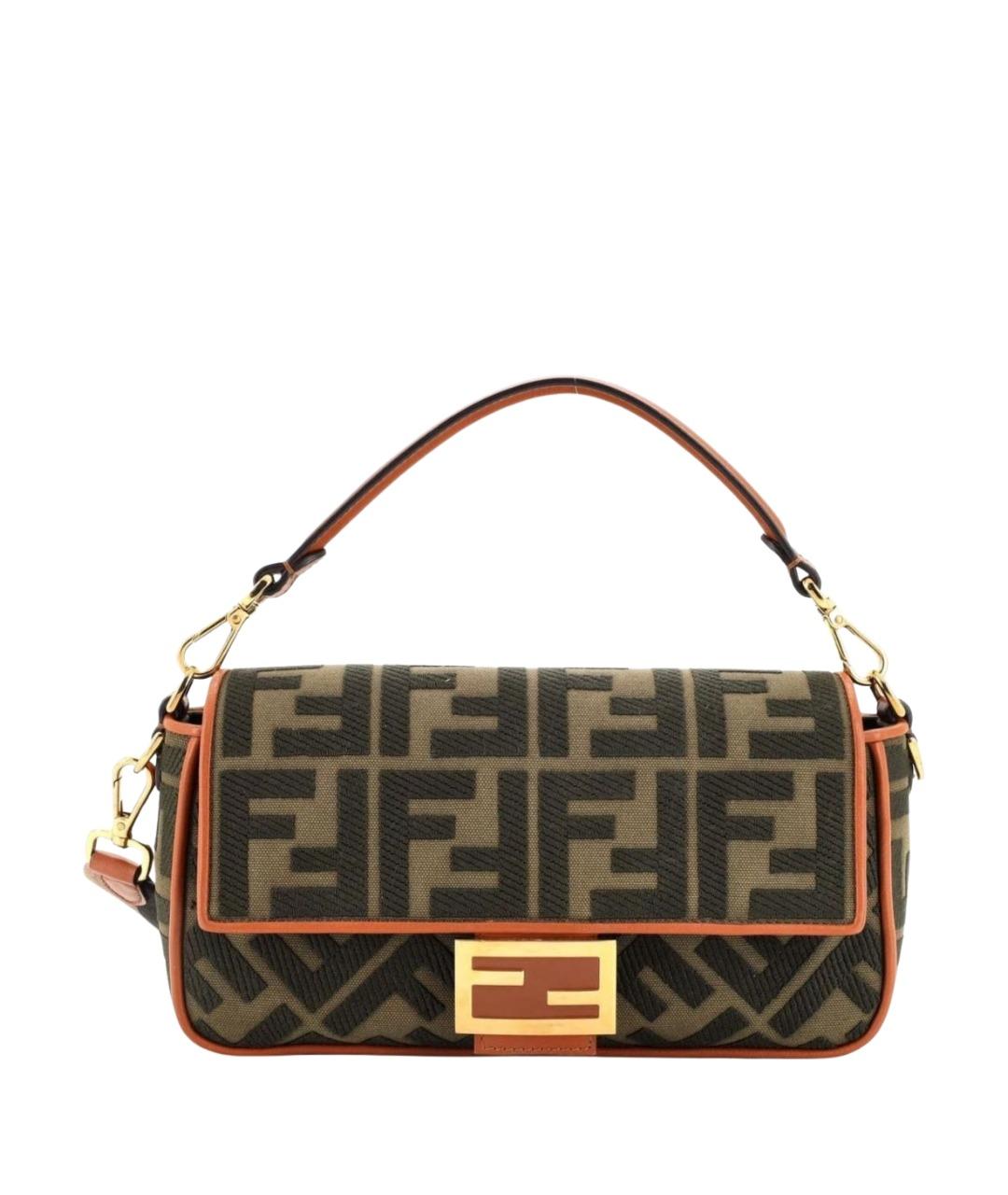 FENDI Коричневая тканевая сумка с короткими ручками, фото 1