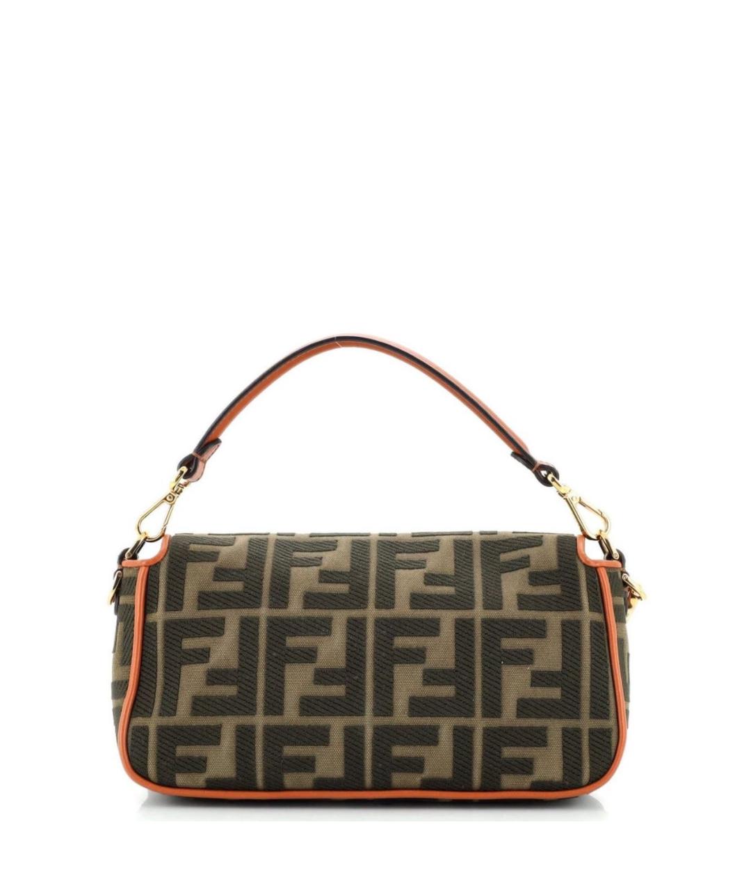 FENDI Коричневая тканевая сумка с короткими ручками, фото 3