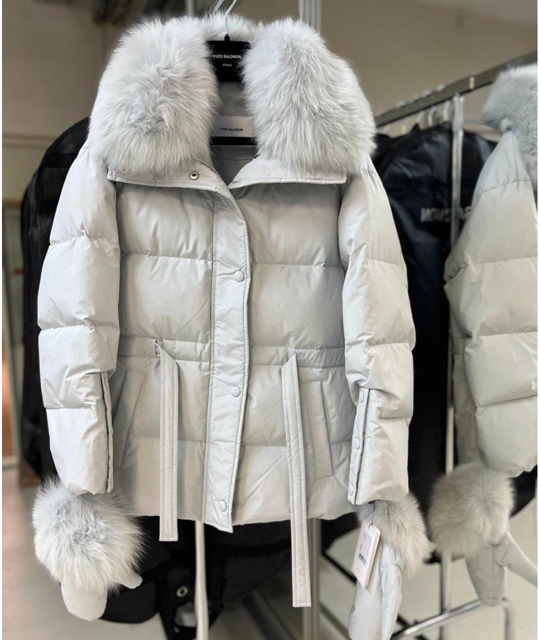 YVES SALOMON Серый полиэстеровый пуховик, фото 2