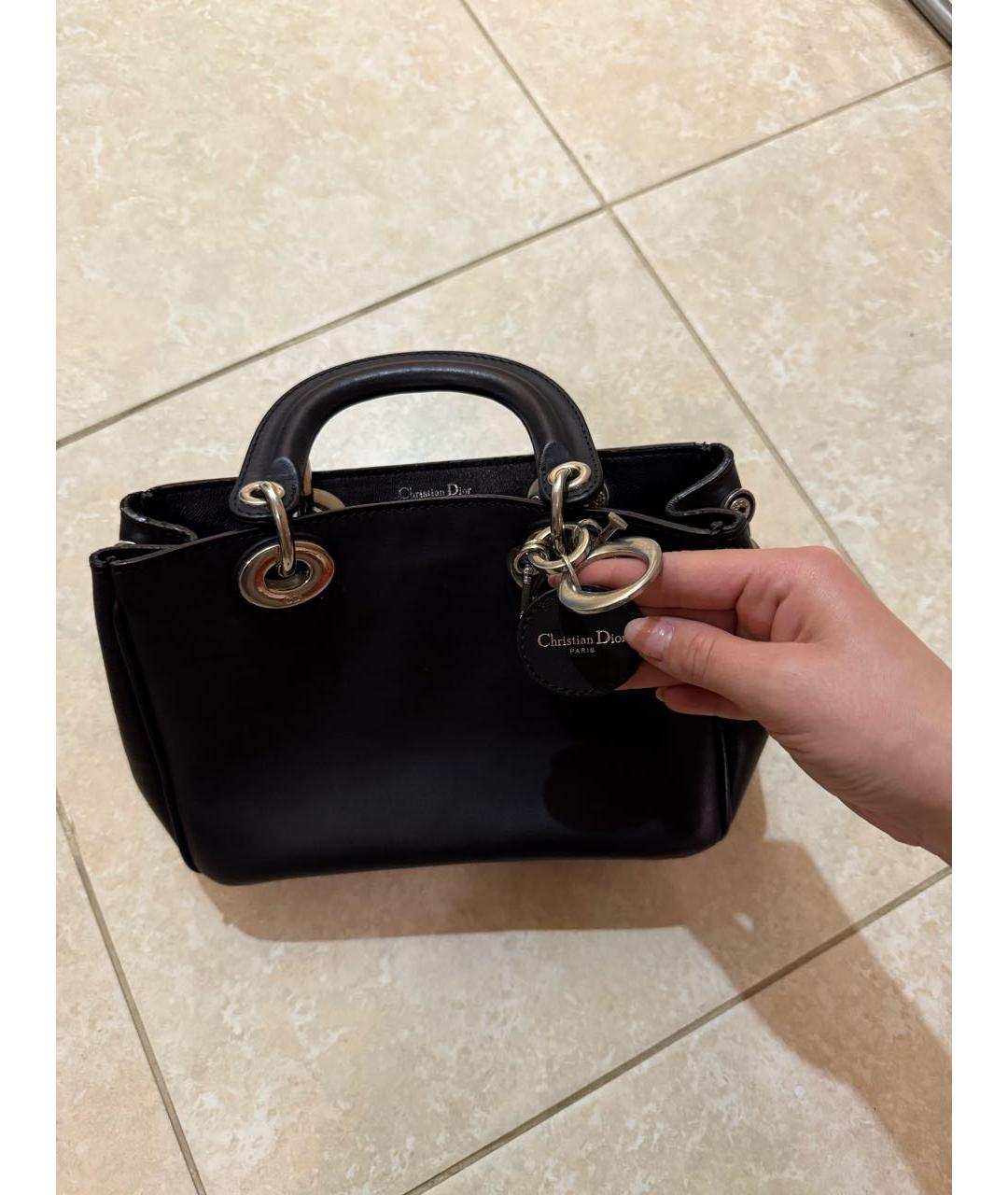 CHRISTIAN DIOR Черная кожаная сумка с короткими ручками, фото 2