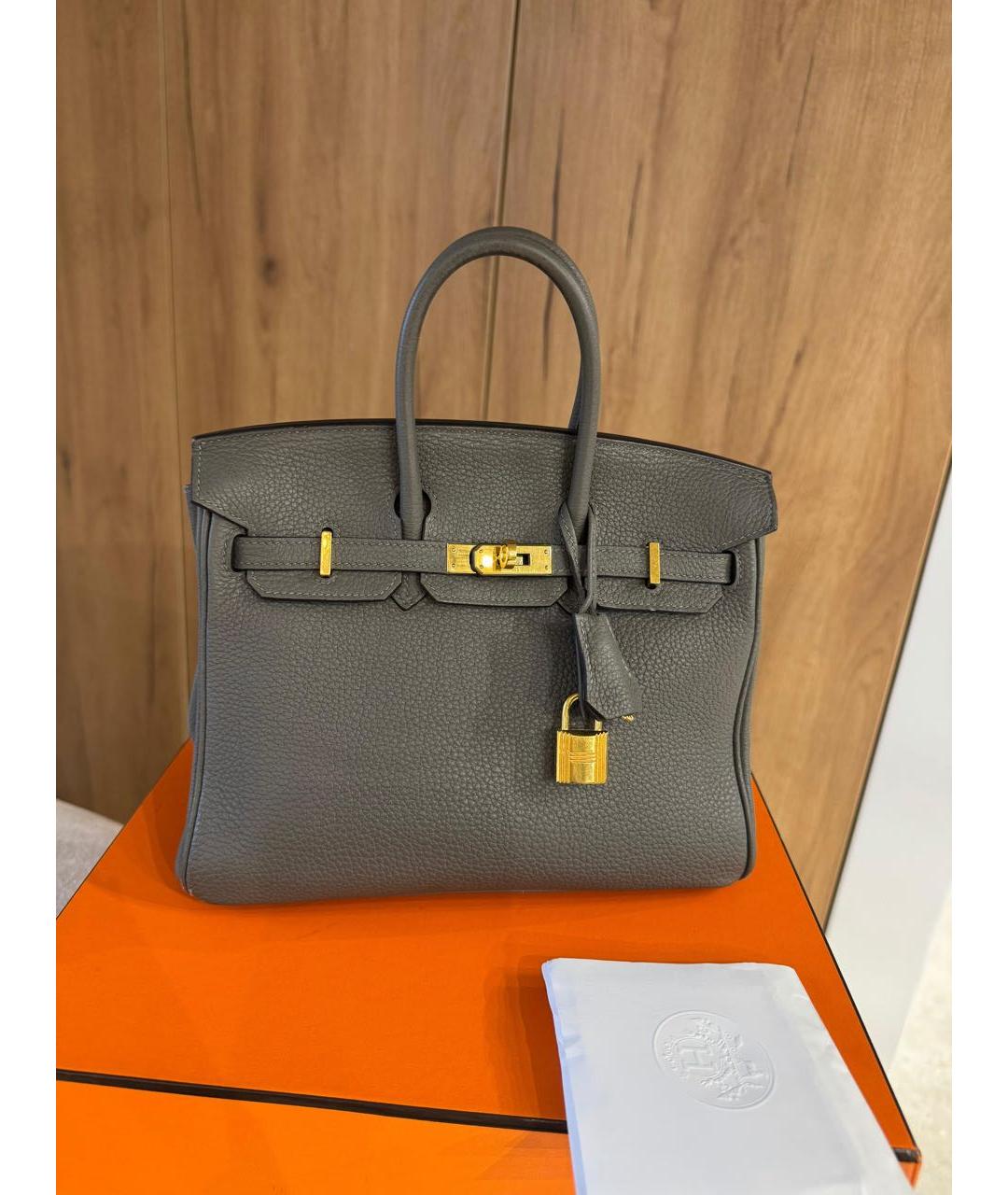 HERMES Серая кожаная сумка с короткими ручками, фото 3