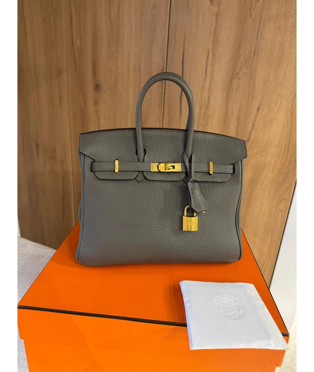 HERMES Серая кожаная сумка с короткими ручками, фото 2