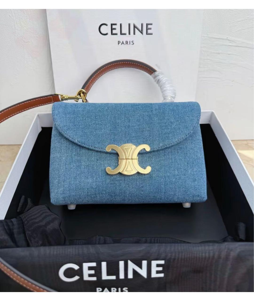 CELINE Синяя деним сумка с короткими ручками, фото 6