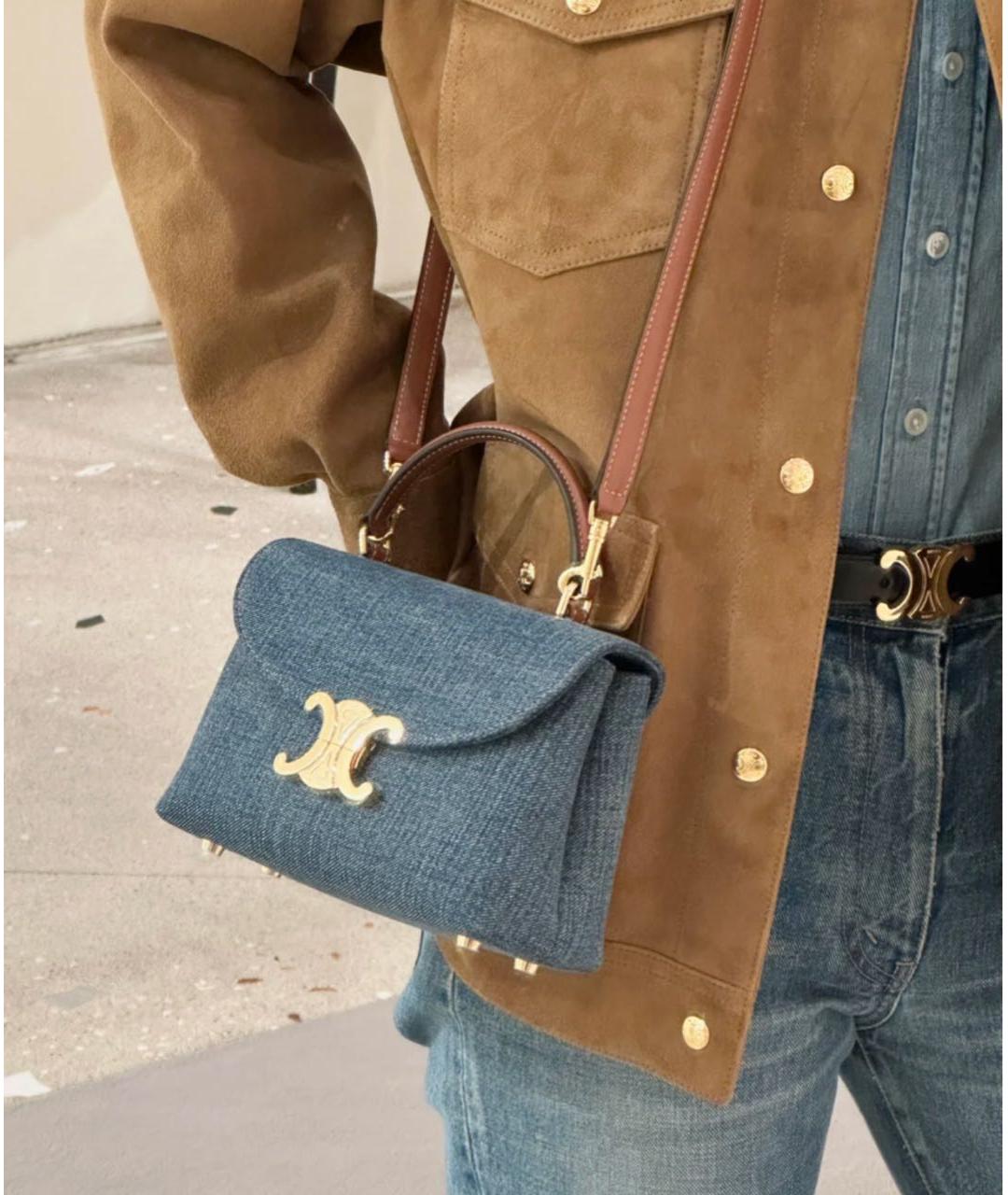 CELINE Синяя деним сумка с короткими ручками, фото 5