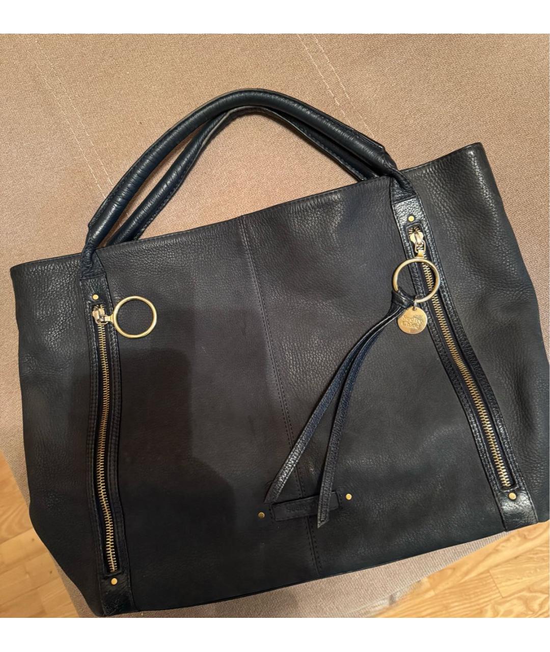 SEE BY CHLOE Темно-синяя кожаная сумка тоут, фото 5