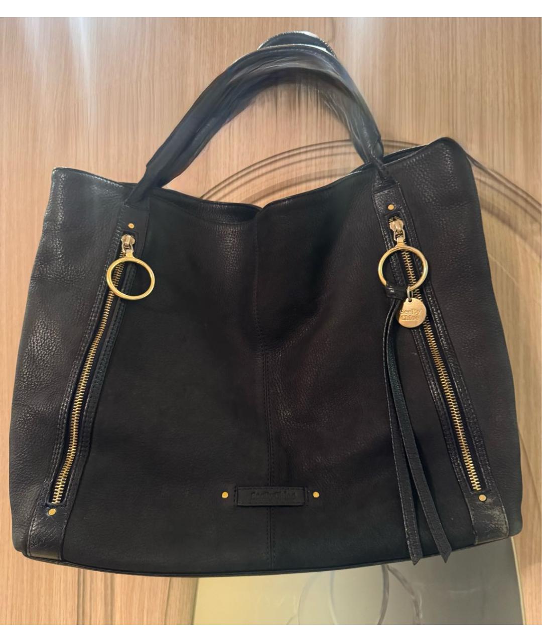 SEE BY CHLOE Темно-синяя кожаная сумка тоут, фото 8