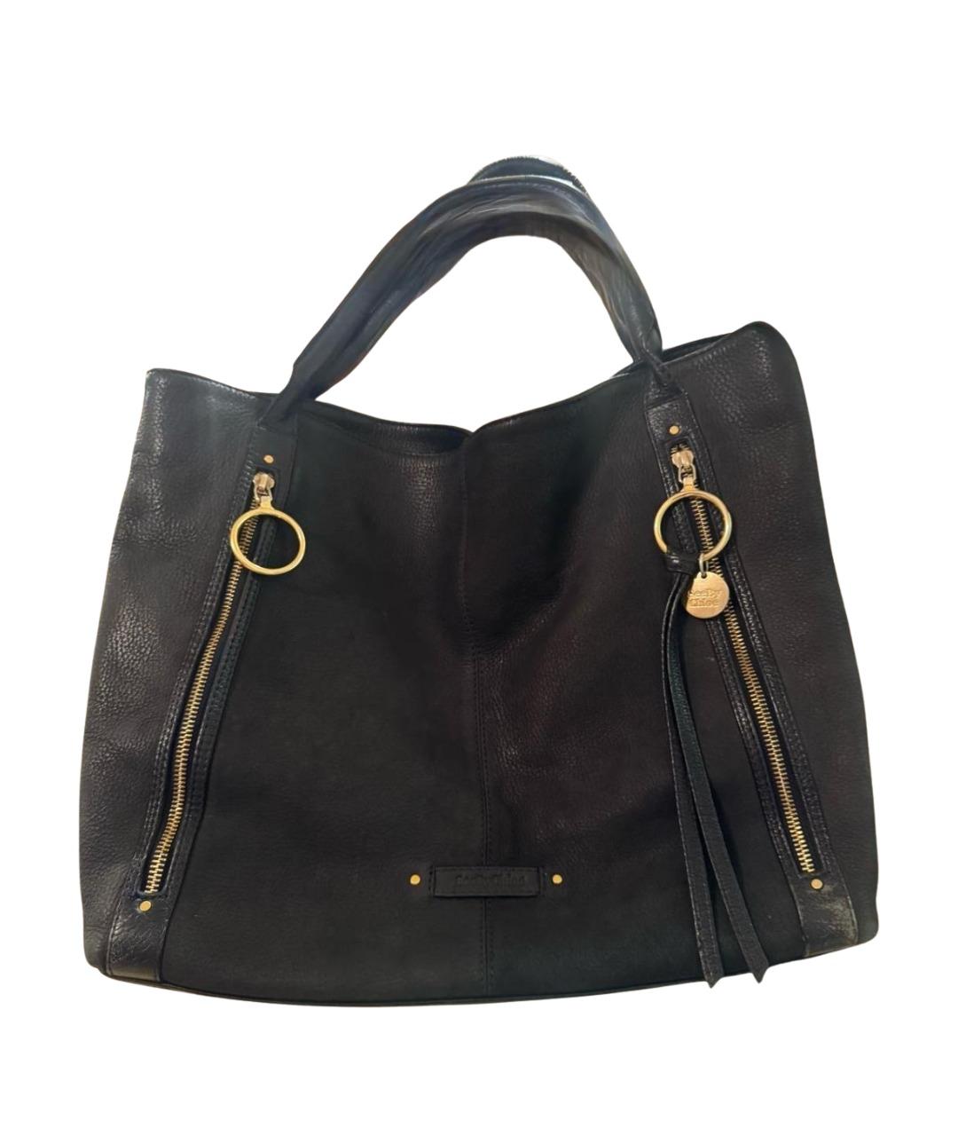 SEE BY CHLOE Темно-синяя кожаная сумка тоут, фото 1