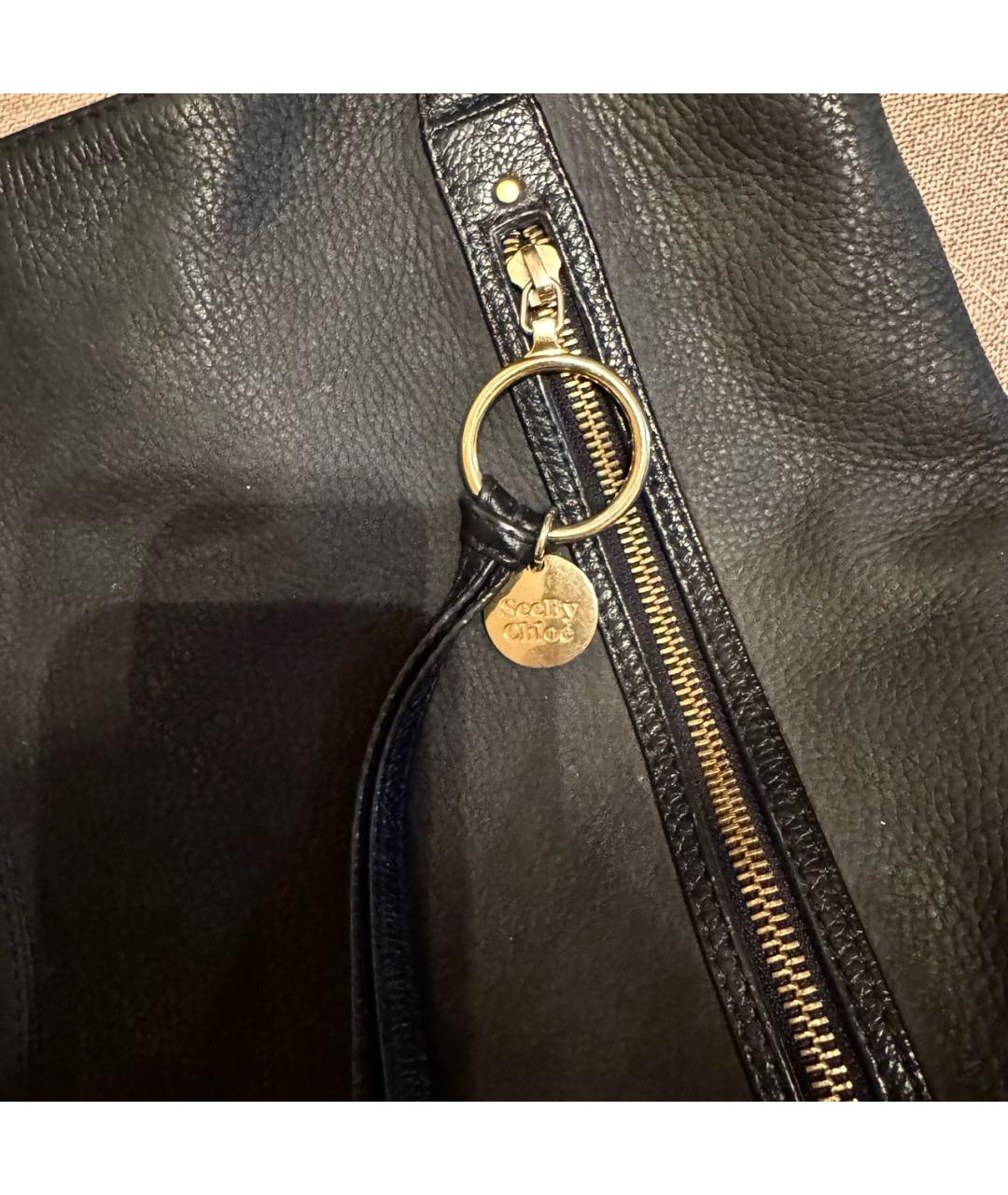SEE BY CHLOE Темно-синяя кожаная сумка тоут, фото 7