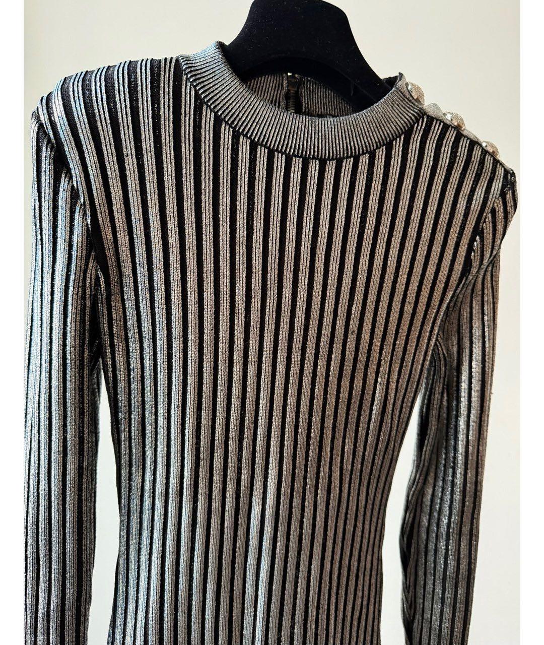 BALMAIN Серебряное вискозное коктейльное платье, фото 4