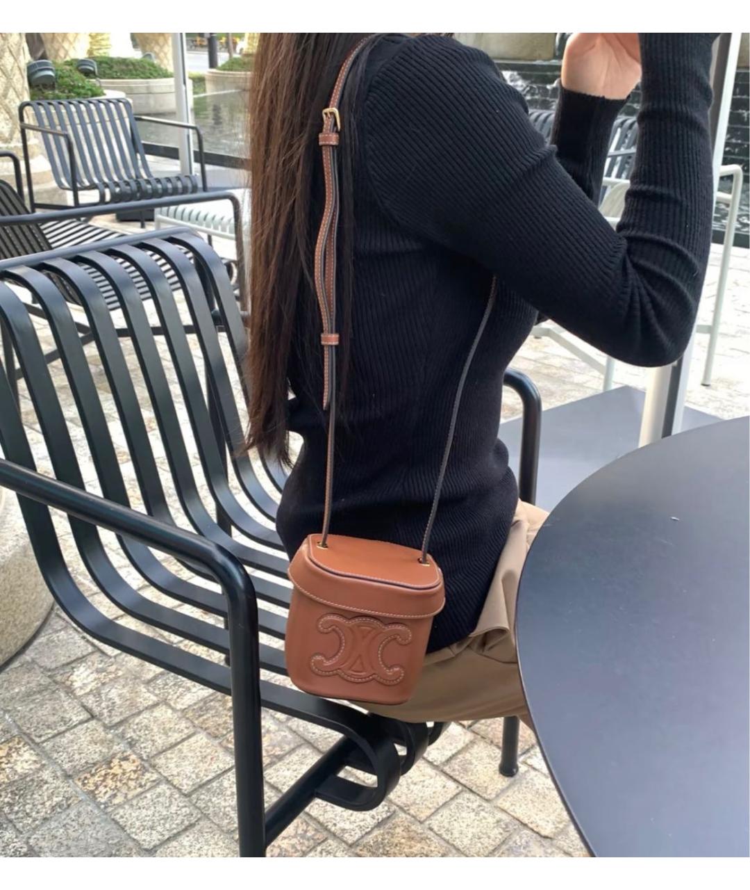 CELINE Коричневая кожаная сумка через плечо, фото 7