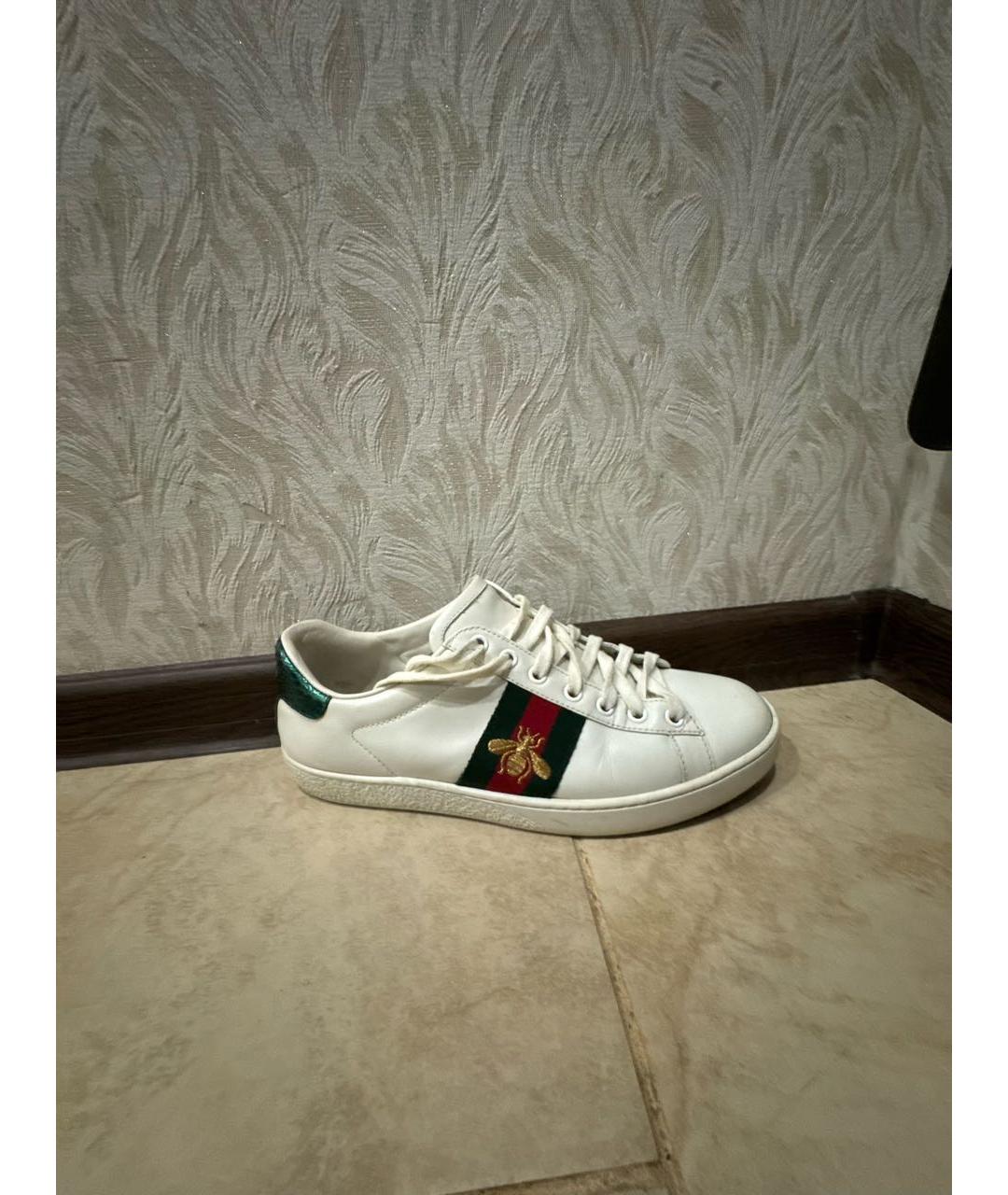 GUCCI Белые кожаные кеды, фото 9