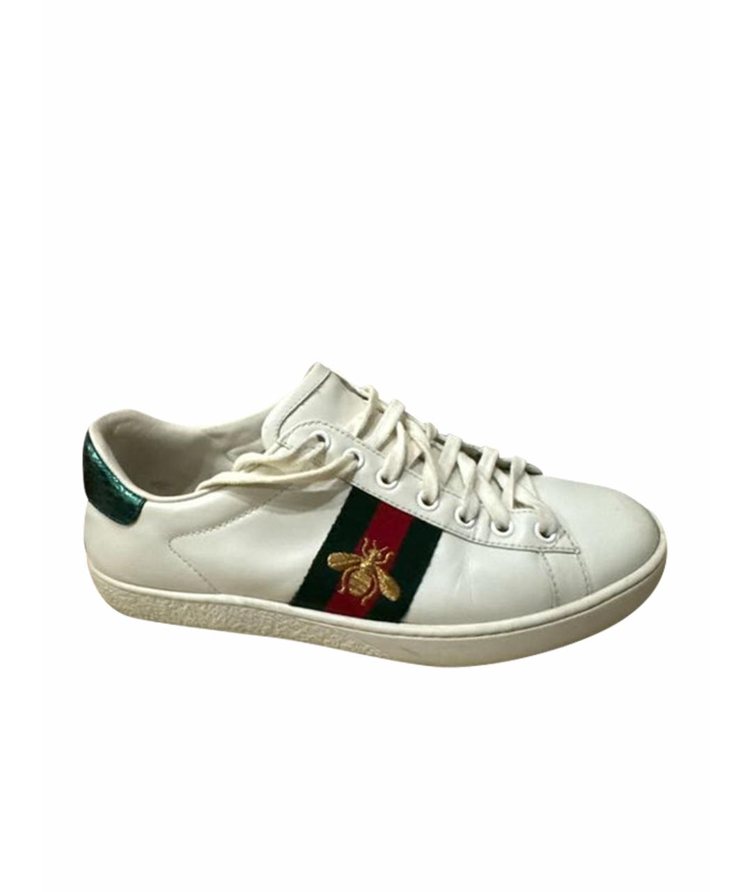 GUCCI Белые кожаные кеды, фото 1