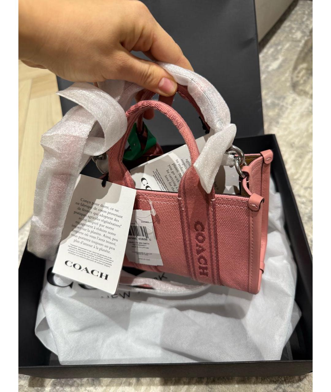 COACH Розовая тканевая сумка тоут, фото 3