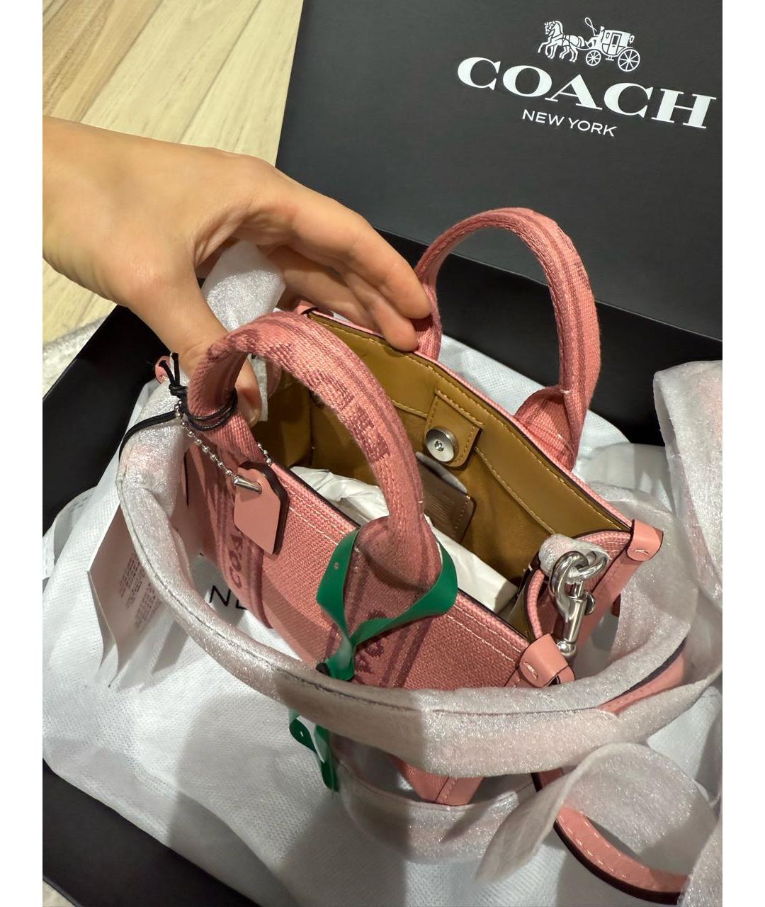 COACH Розовая тканевая сумка тоут, фото 4