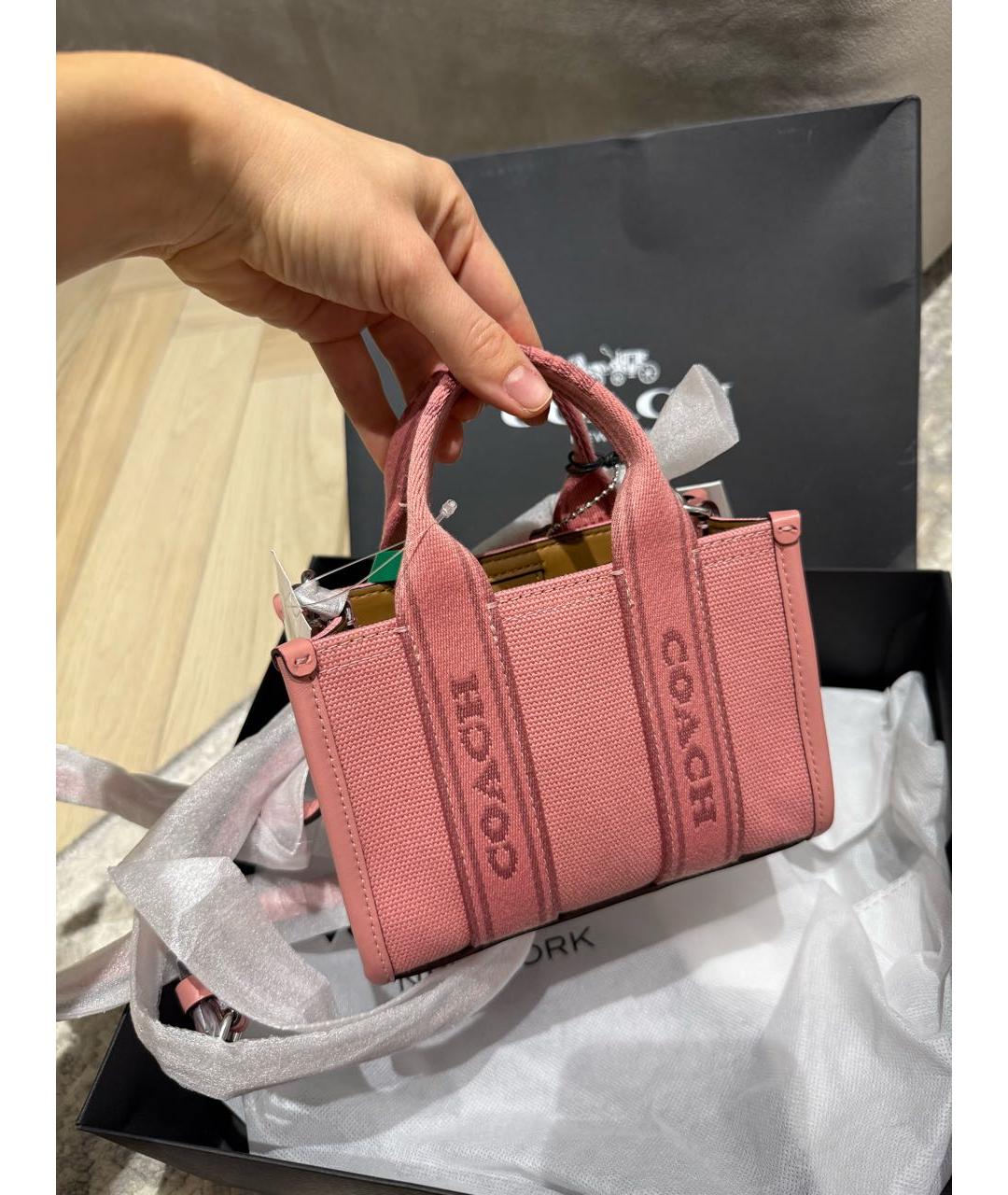 COACH Розовая тканевая сумка тоут, фото 5