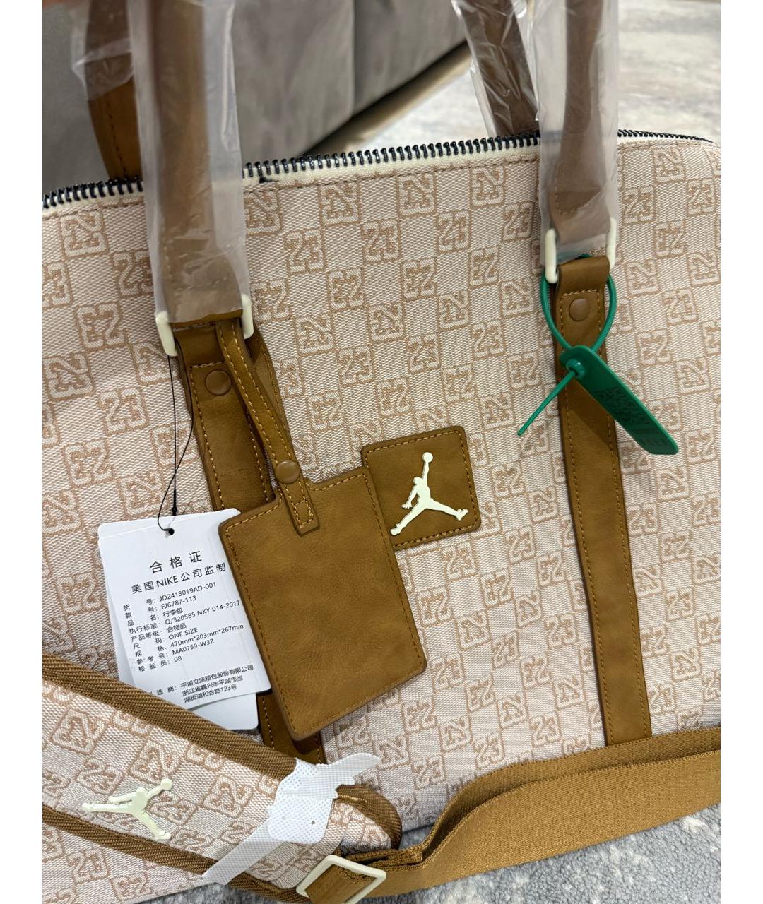 JORDAN Бежевая тканевая дорожная/спортивная сумка, фото 5