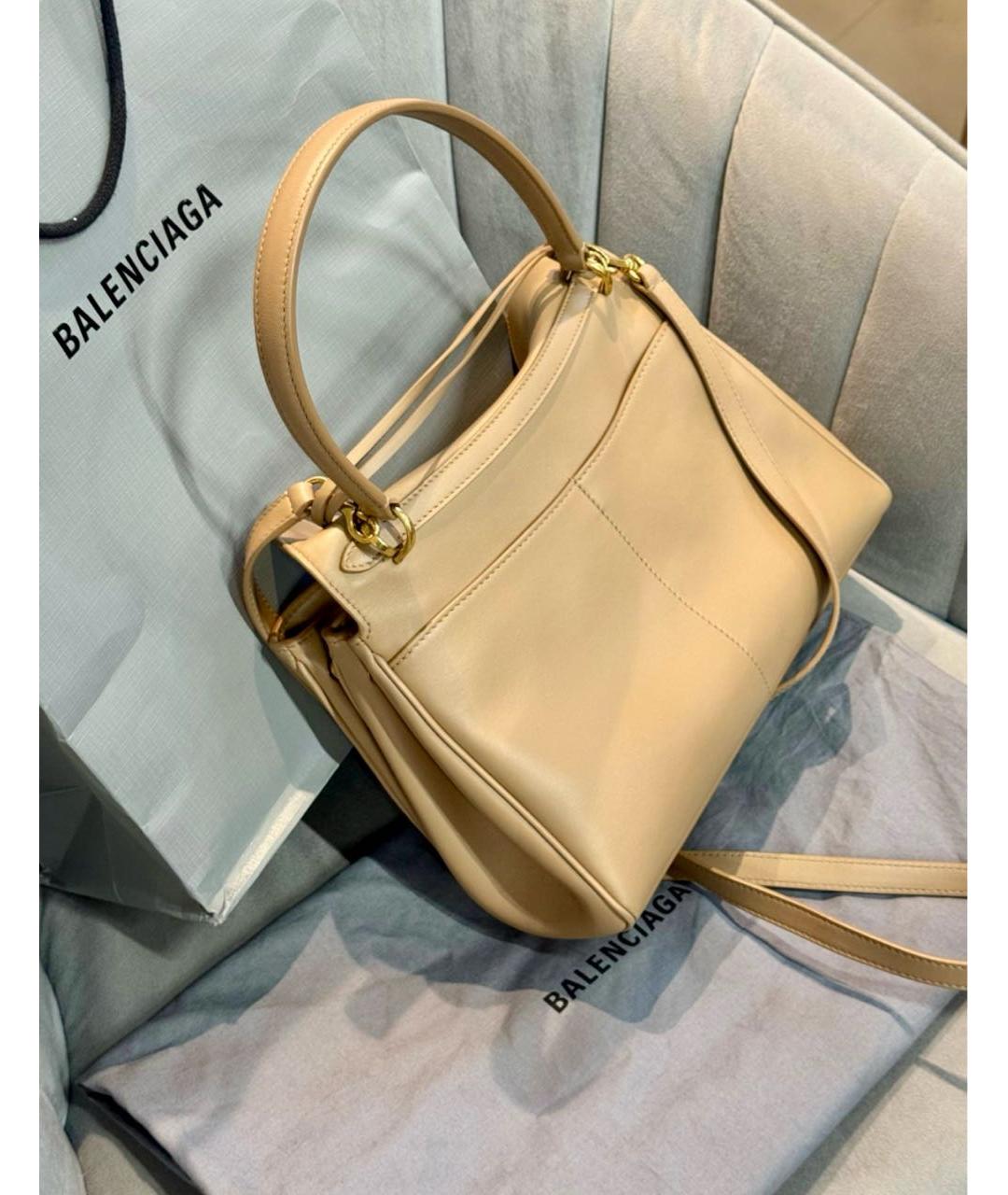 BALENCIAGA Бежевая кожаная сумка тоут, фото 7