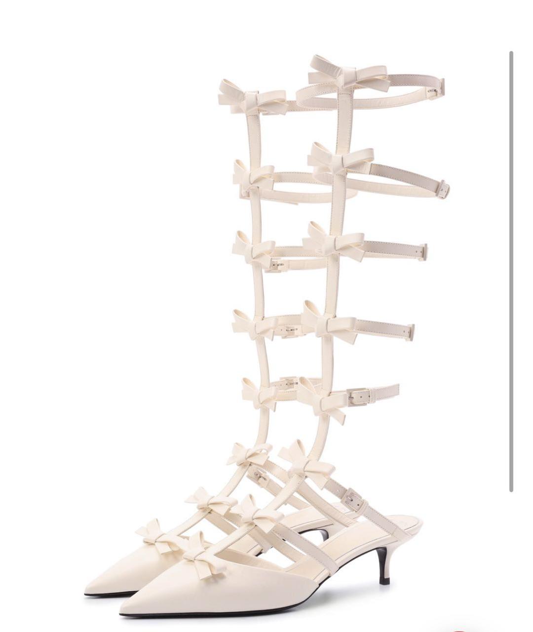 VALENTINO Белые кожаные лодочки на низком каблуке, фото 2