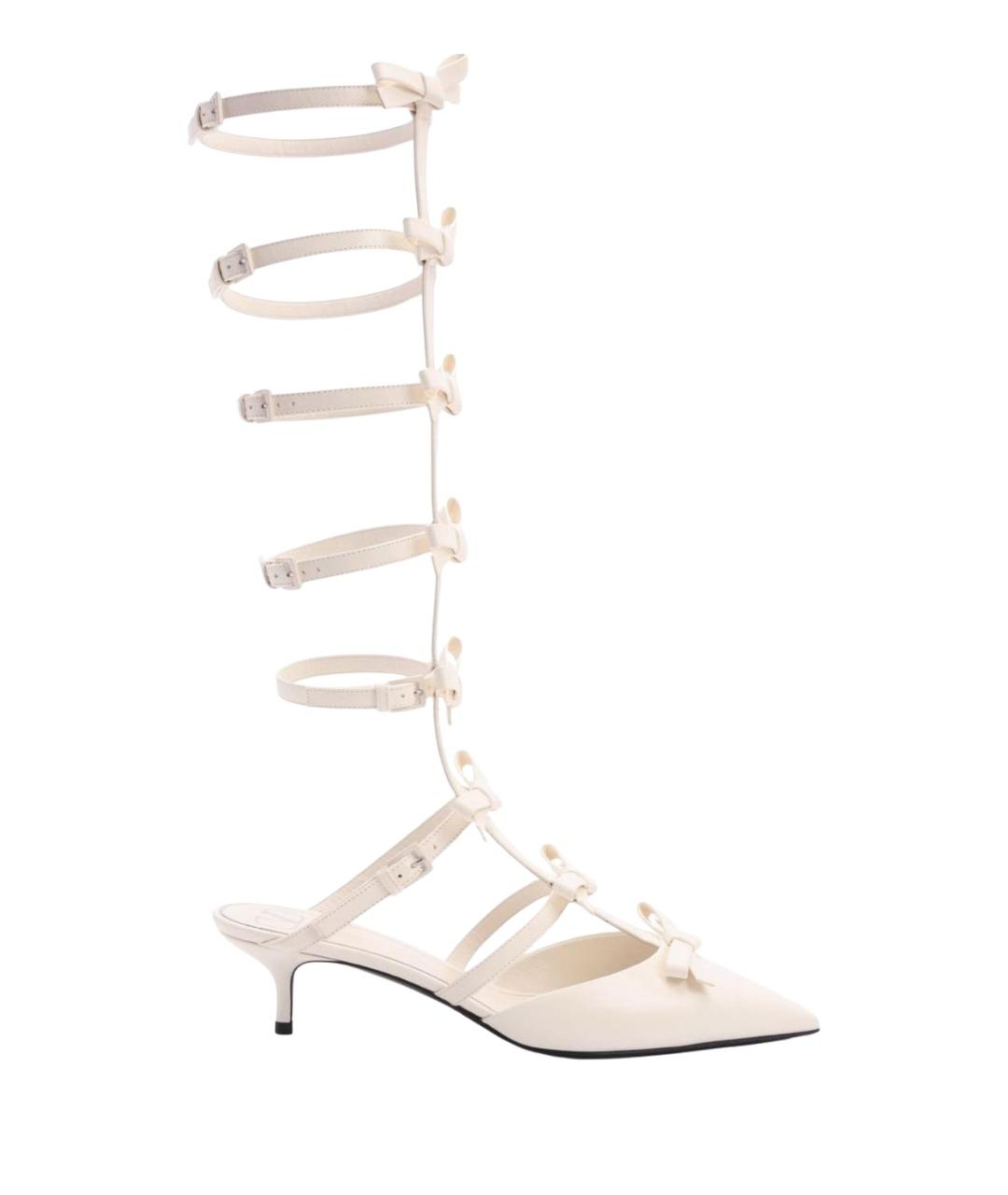 VALENTINO Белые кожаные лодочки на низком каблуке, фото 1