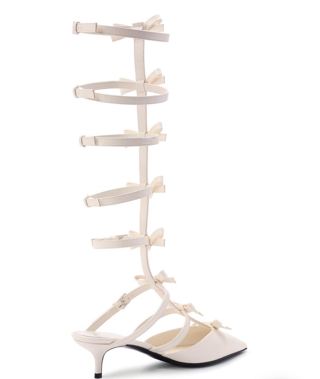 VALENTINO Белые кожаные лодочки на низком каблуке, фото 3