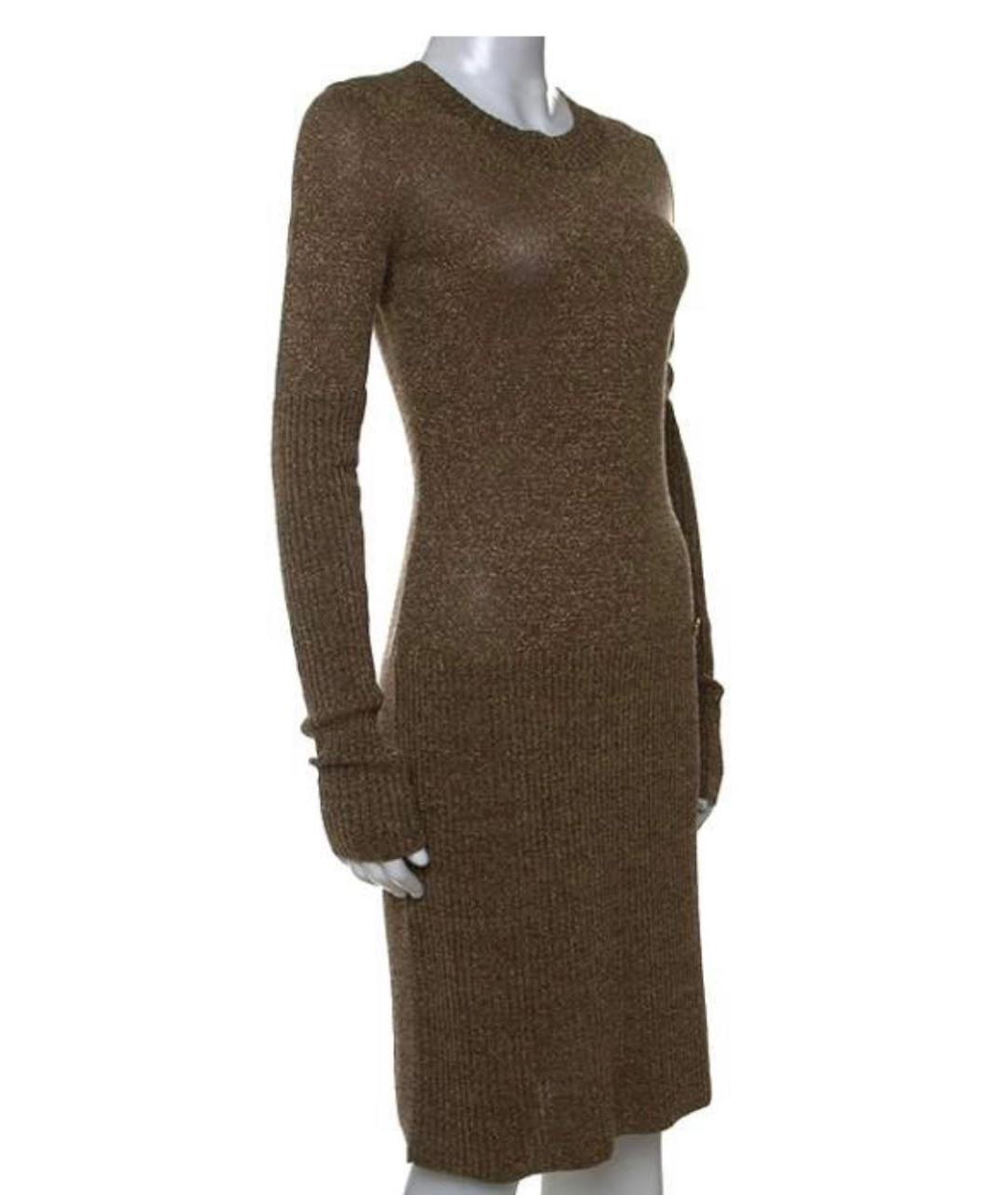 CHANEL Золотое вискозное коктейльное платье, фото 5