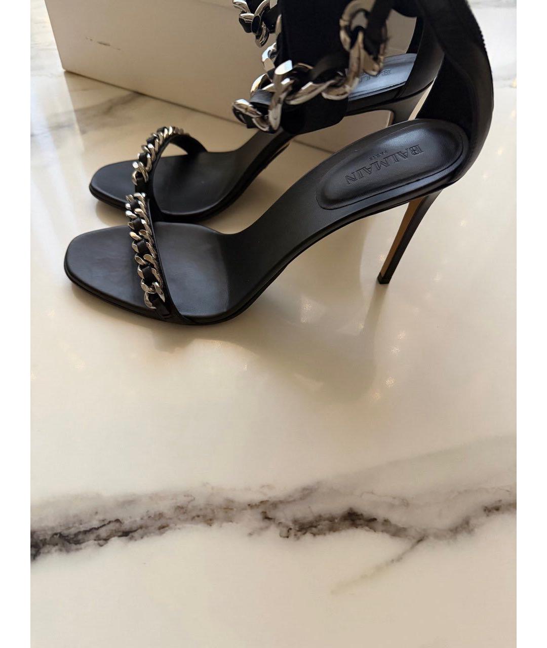 BALMAIN Черные кожаные босоножки, фото 4